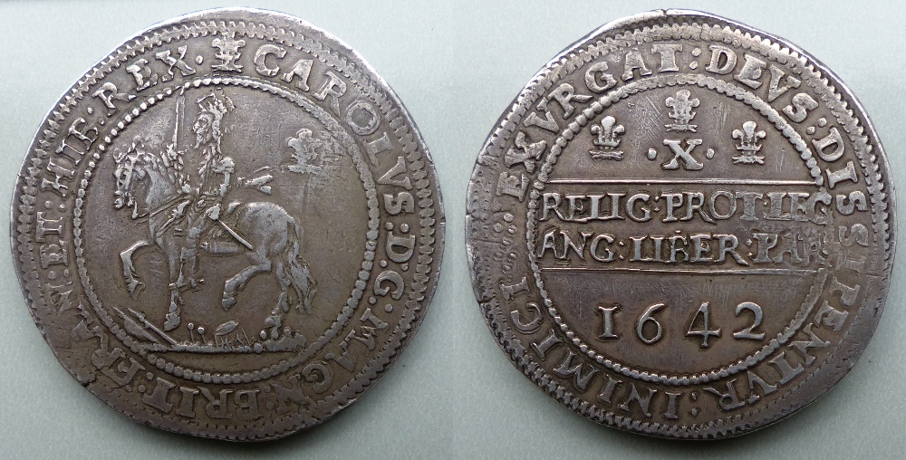 Charles I, 1642 Halfpound, Shrewsbury horseman. Charles I, 1642 Halfpound, Shrewsbury horseman.